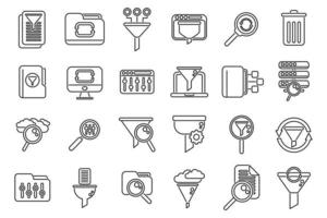 Filter search icons set outline vector. Filter interface vector