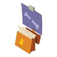 Medical documentation icon isometric vector. Briefcase with paper xray brok bone vector