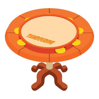 icono de pandereta vector isométrico. instrumento musical de percusión sobre mesa de madera