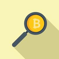 Bitcoin magnifier icon flat vector. Crypto money vector