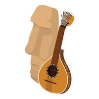 Portugal culture icon isometric vector. Stone face traditional portuguese guitar vector