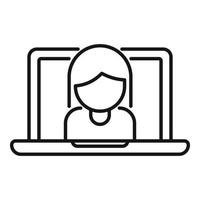 Laptop video call icon outline vector. Student course vector