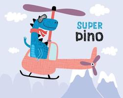 cute dinosaur on a plane.  Cartoon vector illustration.