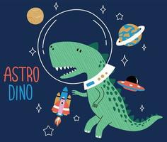 lindo dino volando en el espacio. diseño de ilustraciones vectoriales para telas de moda, gráficos textiles, estampados. vector