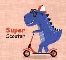 cute dinosaur riding kick scooter.