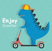 cute dinosaur riding kick scooter.
