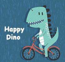 dinosaurio de dibujos animados montando en bicicleta. lindo dino en bicicleta. vector