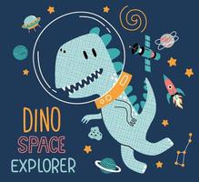 cute dino flying in space. Vector illustration design for fashion fabrics, textile graphics, prints.