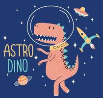 lindo dino volando en el espacio. diseño de ilustraciones vectoriales para telas de moda, gráficos textiles, estampados. vector