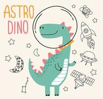 cute dino flying in space. Vector illustration design for fashion fabrics, textile graphics, prints.