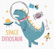 lindo dino volando en el espacio. diseño de ilustraciones vectoriales para telas de moda, gráficos textiles, estampados. vector