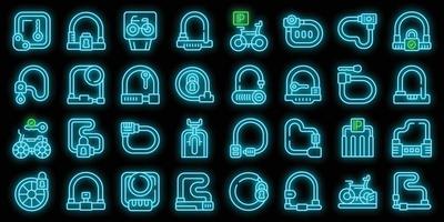 Cycling lock icons set vector neon
