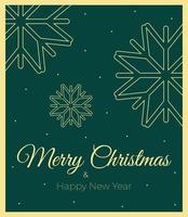 feliz navidad y feliz año nuevo tarjeta de felicitación con copos de nieve. diseño de texto de vacaciones. ilustración vectorial, cartel. vector