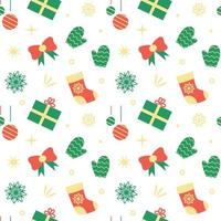 Christmas seamless pattern with gift box. Vector illustration of New Year elements. Packaging paper and textile design.