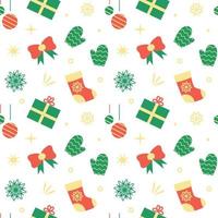 Christmas seamless pattern with gift box. Vector illustration of New Year elements. Packaging paper and textile design.