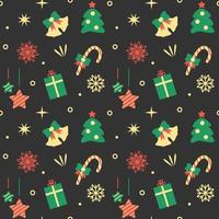 Christmas seamless pattern on dark background. Vector illustration of New Year ornament. Packaging paper and textile design.