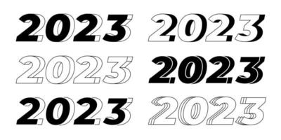 Set of 2023 text design. Line black and white vector illustration. 2023 number design template.