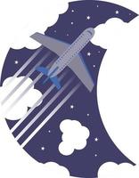 Night flight plane in moon and clouds vector