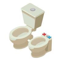 Plumbing icon isometric vector. New modern ceramic toilet bowl and bidet icon vector