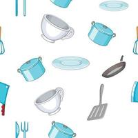 Kitchenware pattern, cartoon style vector