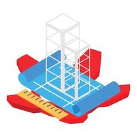 Building project icon isometric vector. Building structure and red valve icon vector