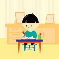 A boy is writing on the table vector