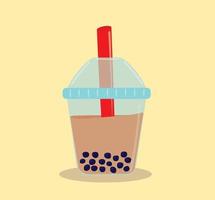 té dulce de leche con burbujas con deliciosa tapioca en verano. ilustración vectorial caricatura plana. gráfico de bebida. perfecto para fondo, icono, logotipo, papel tapiz, papel envolvente, impresión en tela, etc. vector