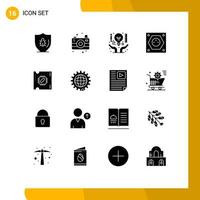 Set of 16 Vector Solid Glyphs on Grid for socket plug idea energy document Editable Vector Design Elements