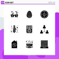 User Interface Pack of 9 Basic Solid Glyphs of group temperature internet tie business Editable Vector Design Elements