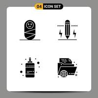 Pictogram Set of 4 Simple Solid Glyphs of child ink drawing light e Editable Vector Design Elements