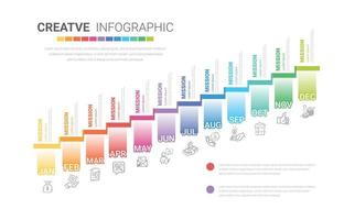 presentación de línea de tiempo para 12 meses, 1 año, vector de diseño de infografías de línea de tiempo y negocio de presentación