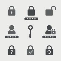 Password icon set. Account protection, security key, danger warning, wrong password. Design element. Vector illustration