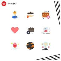 Set of 9 Vector Flat Colors on Grid for instagram protection shield serve insurance briefcase Editable Vector Design Elements