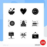 User Interface Pack of 9 Basic Solid Glyphs of cook christmas clock building ride Editable Vector Design Elements