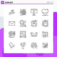 Set of 16 icons in Line style. Creative Outline Symbols for Website Design and Mobile Apps. Simple Line Icon Sign Isolated on White Background. 16 Icons. vector