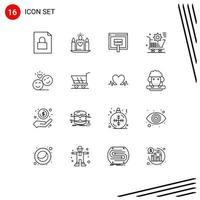 Group of 16 Modern Outlines Set for couple online internet setting cart Editable Vector Design Elements