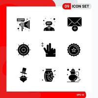 Creative Set of 9 Universal Glyph Icons isolated on White Background vector