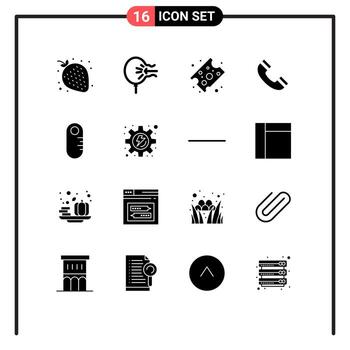 Mobile Interface Solid Glyph Set of 16 Pictograms of ruler ui stress phone call Editable Vector Design Elements
