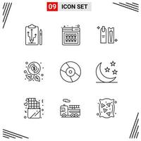 9 Icons Line Style. Grid Based Creative Outline Symbols for Website Design. Simple Line Icon Signs Isolated on White Background. 9 Icon Set. vector