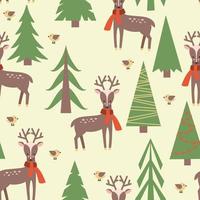 Christmas background with deers and Christmas trees vector