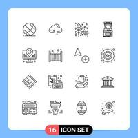 Pictogram Set of 16 Simple Outlines of development machine blow game arcade Editable Vector Design Elements