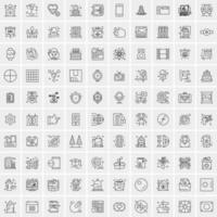 100 Universal Black Line Icons on White Background vector