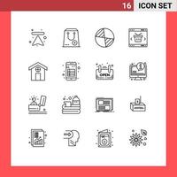 Pictogram Set of 16 Simple Outlines of city shopping package online app Editable Vector Design Elements