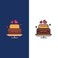 Cake Love Heart Wedding  Icons Flat and Line Filled Icon Set Vector Blue Background