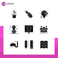 Glyph Icon set. Pack of 9 Solid Icons isolated on White Background for responsive Website Design Print and Mobile Applications. vector