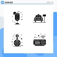 Modern 4 solid style icons. Glyph Symbols for general use. Creative Solid Icon Sign Isolated on White Background. 4 Icons Pack. vector