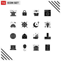 Pictogram Set of 16 Simple Solid Glyphs of city cloud heart hacker app diamond Editable Vector Design Elements