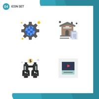 Pack of 4 Modern Flat Icons Signs and Symbols for Web Print Media such as configuration explore settings document locate Editable Vector Design Elements