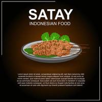 comida satay indonesia, diseño de estilo plano satay indonesio, comida asiática vector