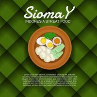 siomay o dim sum indonesio, bolas de pescado de comida callejera indonesia con verduras servidas en salsa de maní. ilustración vectorial vector